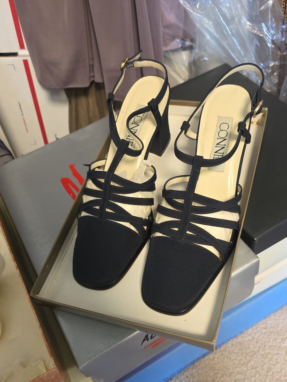Connie Black Multi-Strap Slingback Heels